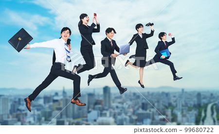 A group of young business people jumping Job Hunting Freshers A group of young business people jumping Job Hunting Freshers 99680722