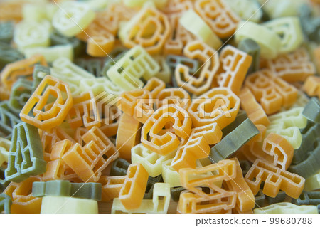 dry letter shape pasta close up  99680788