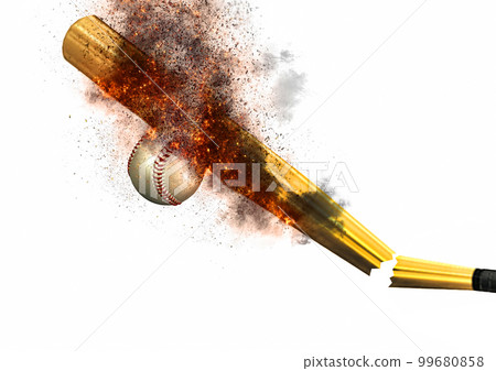 3d illustration compositing flame effect on baseball ball and bat colliding in sport concept 3d illustration compositing flame effect on baseball ball and bat colliding in sport concept 99680858