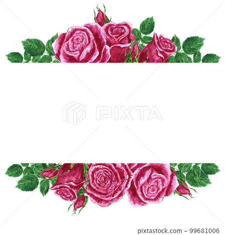Handdrawn Watercolor roses frame boarder on the white background. Scrapbook design elements. Typography poster, wedding invitation, postcard, label, banner design Handdrawn Watercolor roses frame boarder on the white background. Scrapbook design elements. Typography poster, wedding invitation, postcard, label, banner design 99681006