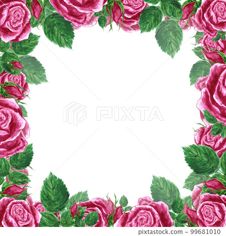 Handdrawn Watercolor roses frame boarder on the white background. Scrapbook design elements. Typography poster, wedding invitation, postcard, label, banner design Handdrawn Watercolor roses frame boarder on the white background. Scrapbook design elements. Typography poster, wedding invitation, postcard, label, banner design 99681010