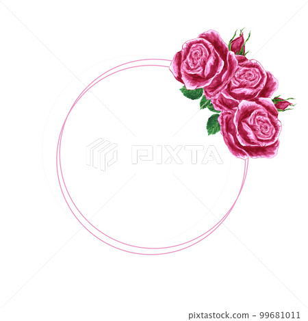 Handdrawn Watercolor pink roses wreath boarder on the white background. Scrapbook design elements. Typography poster, wedding invitation, postcard, label, banner design 99681011
