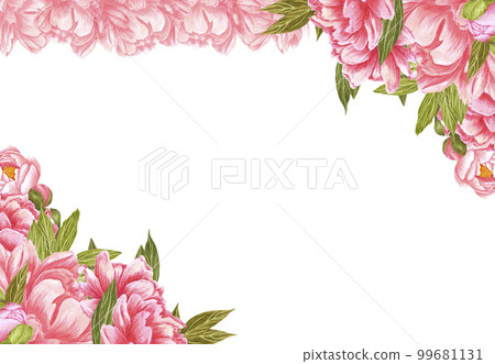 Handdrawn Watercolor pink peony flowers frame - Stock Illustration  [99681131] - PIXTA