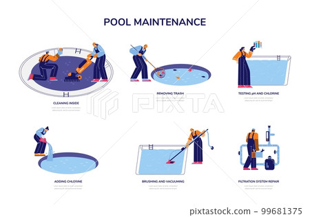 Pool maintenance set of symbols of various services vector illustration isolated. 99681375