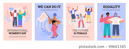 Set of posters or vertical banners about women rights flat style 99681385