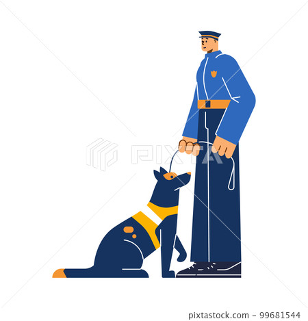 Policeman standing with assistance dog flat style, vector illustration Policeman standing with assistance dog flat style, vector illustration 99681544