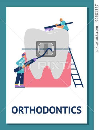 Orthodontics and aesthetic dentistry procedures banner flat vector illustration. Orthodontics and aesthetic dentistry procedures banner flat vector illustration. 99681577