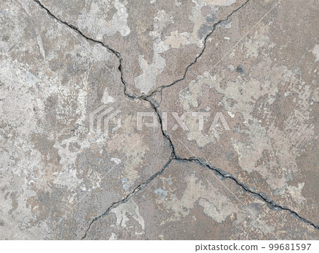 Cracked concrete floor cement wall broken at the outside effect with earthquake Cracked concrete floor cement wall broken at the outside effect with earthquake 99681597
