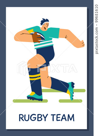 Rugby player running with ball, poster template, flat vector illustration. 99681610