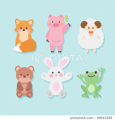 可愛動物手繪插畫,狐狸,羊,老鼠,兔子,熊,青蛙等。 可愛動物手繪插畫,狐狸,羊,老鼠,兔子,熊,青蛙等。 99681898