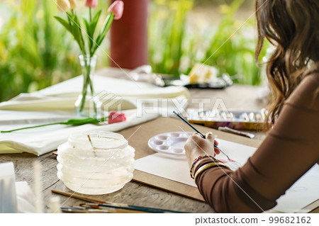 Artist drawing by artist brush mix color acrylic water color oil painting on art creativity and part therapy Artist drawing by artist brush mix color acrylic water color oil painting on art creativity and part therapy 99682162