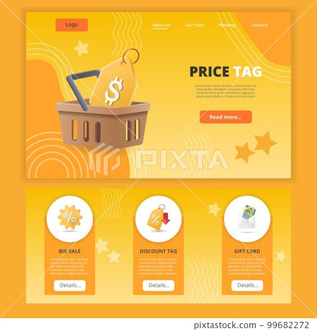 Price tag flat landing page website template. Big sale, discount tag, gift card. Web banner with header, content and footer. Vector illustration. Price tag flat landing page website template. Big sale, discount tag, gift card. Web banner with header, content and footer. Vector illustration. 99682272