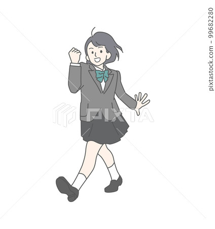 穿著制服的女高中生和初中生微笑著擺出膽量姿勢 99682280