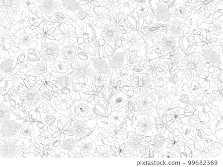 花卉簡單，線條畫，天然植物背景材料與美麗的線條畫 99682369