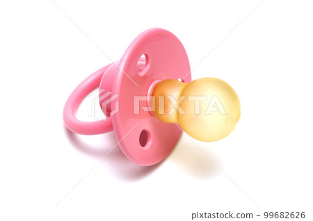 Baby pink mannequin isolated on a white background. Pink babys pacifier Baby pink mannequin isolated on a white background. Pink babys pacifier 99682626