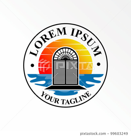 Window, beach, and sunset on sea or island view image graphic icon logo design abstract concept vector stock. Can be used as a symbol related to lodging or vacation Window, beach, and sunset on sea or island view image graphic icon logo design abstract concept vector stock. Can be used as a symbol related to lodging or vacation 99683249
