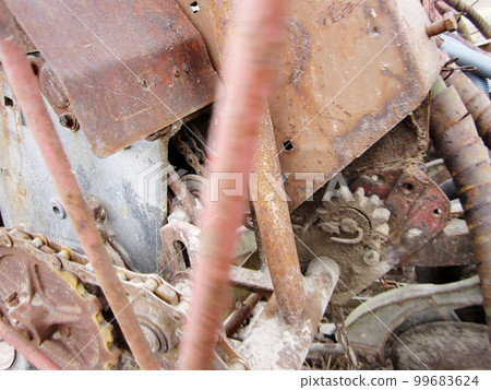 Plowed field by tractor in brown soil on open countryside nature 99683624