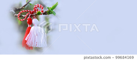 Bulgarian Martenitsa on the tree branch banner 99684169