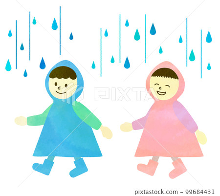 Illustration material Watercolor style illustration of a child wearing a raincoat 99684431