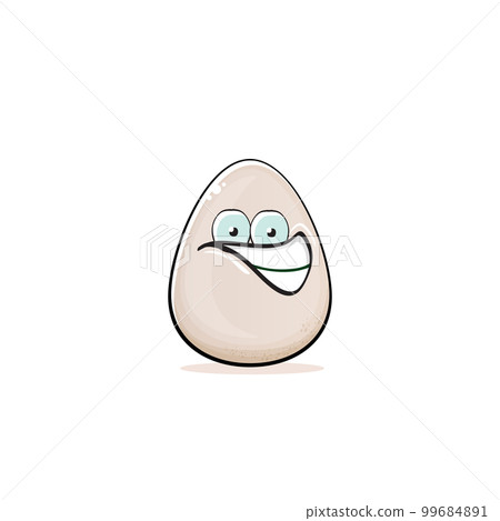 Egg character. Cartoon white egg isolated on white background. Funky food egg character with eyes and mouth. Vector white egg clip art, emoji, label and sticker 99684891