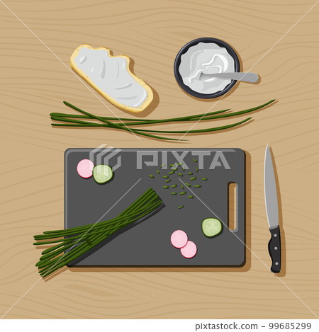 Flat lay with ingredients for healthy vegetarian sandwich Flat lay with ingredients for healthy vegetarian sandwich 99685299