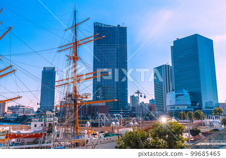 Yokohama cityscape in Japan The transformed Sakuragicho station square. View of Yokohama City Hall, skyscrapers, Nippon Maru, etc. 99685465