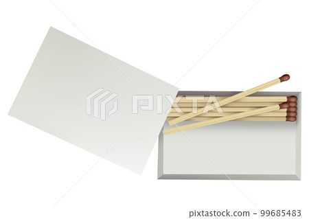 Opened matchbox. Sulphur and wooden sticks lying in open case. Top view and isometric projection vector illustration isolated on white background Opened matchbox. Sulphur and wooden sticks lying in open case. Top view and isometric projection vector illustration isolated on white background 99685483