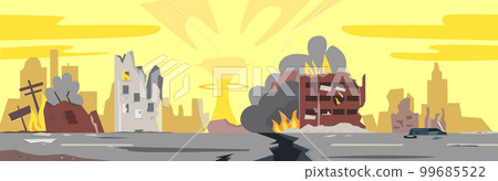 Destroyed city with nuclear explosion 99685522
