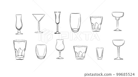 Glasses for cocktails set. Exquisite glassware for martini and vodka drinks 99685524