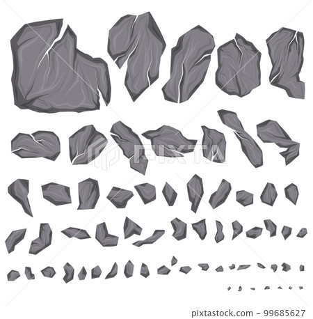 Vector set of various of broken stones. Cartoon clipart collection of smashed rocks with cracks isolated from background. Vector set of various of broken stones. Cartoon clipart collection of smashed rocks with cracks isolated from background. 99685627