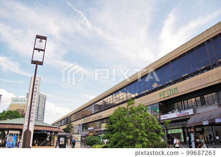 The streets of Morioka, JR Morioka Station and the blue sky, sky background The streets of Morioka, JR Morioka Station and the blue sky, sky background 99687263