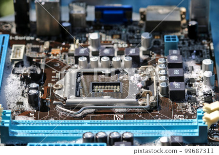 Clean the computer motherboard with water and detergent. Clean the computer motherboard with water and detergent. 99687311