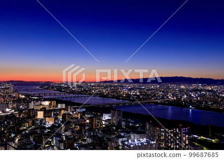 Evening view of Osaka seen from Umeda Sky Building (Osaka Bay/Akashi Kaikyo area) 99687685