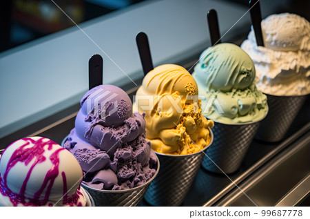 Row of colorful ice creams Row of colorful ice creams 99687778