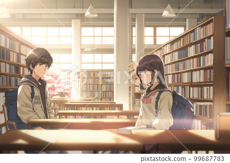 Two students studying in the library 99687783