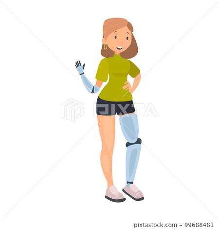 Woman with prostheses flat icon. Colored vector element from disabled collection. Creative Woman with prostheses icon for web design, templates and infographics. 99688481
