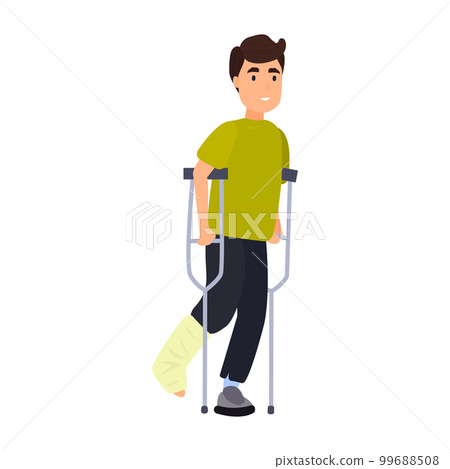 Man with crutches flat icon. Colored vector element from disabled collection. Creative Man with crutches icon for web design, templates and infographics. Man with crutches flat icon. Colored vector element from disabled collection. Creative Man with crutches icon for web design, templates and infographics. 99688508