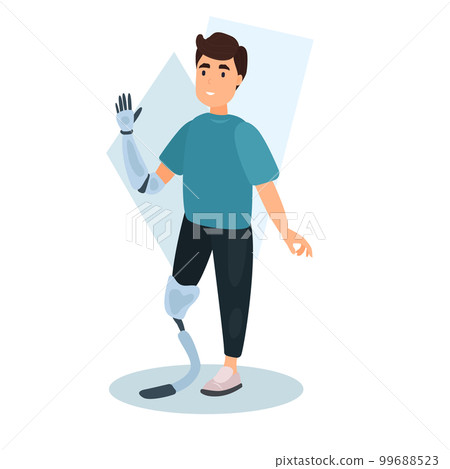 Man with prosthesis flat icon. Colored vector element from disabled collection. Creative Man with prosthesis icon for web design, templates and infographics. Man with prosthesis flat icon. Colored vector element from disabled collection. Creative Man with prosthesis icon for web design, templates and infographics. 99688523