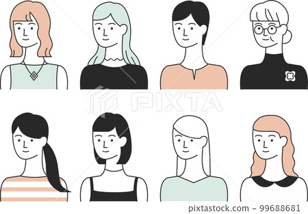 各種髮型和衣服的女人[白色背景] 99688681