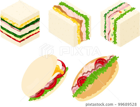 Cute sandwich icons that look delicious using potato salad, eggs, bacon, tuna, lettuce, etc. Cute sandwich icons that look delicious using potato salad, eggs, bacon, tuna, lettuce, etc. 99689528