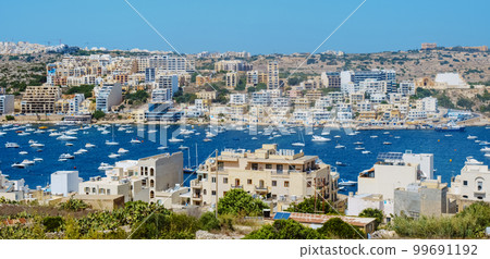 panoramic view of St Pauls Bay, Malta 99691192
