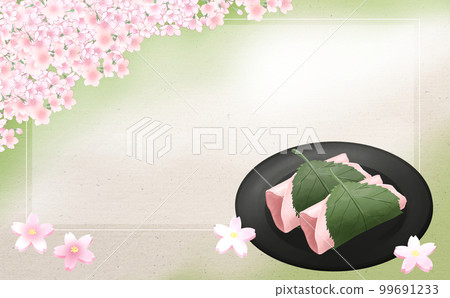 Sakuramochi / with rectangular frame Background retro nightingale color with difference 99691233