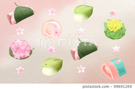 櫻花年糕和春季日式點心8種拼裝 -復古背景-變化多端 99691269