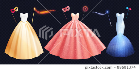 Colored Realistic Bride Wedding Dress Icon Set 99691374