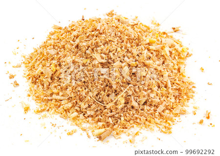 sawdust and shavings on a white background. material for agriculture. mulch  99692292