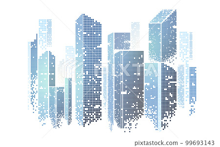 Pixel city or 8 bit skyscrapers. Vector background. 99693143