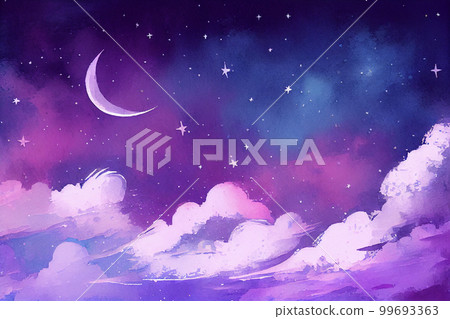 Image material: Illustration of the night sky with watercolor texture (Generative AI) 99693363