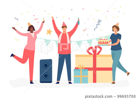 Friends at birthday, celebrating and enjoy, present gift Friends at birthday, celebrating and enjoy, present gift 99693708