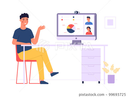 Team working remotely, video conference for business meeting Team working remotely, video conference for business meeting 99693725