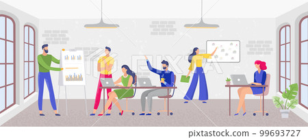 Team collaboration, work flow in office concept Team collaboration, work flow in office concept 99693727